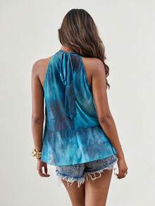 SHEIN ICON 女士扎染拼接荷叶边露背吊带背心 - 藍色 - 查看 2