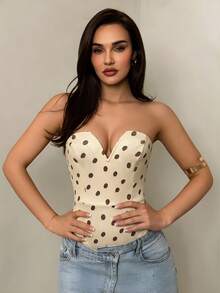 SHEIN Glamour Bodysuit nữ phong cách vintage sexy màu be, không dây, cổ V sâu xẻ rãnh, dệt gân, hở lưng, ôm sát, cắt cao, kiểu tube top Y2K, hở vai, ôm eo, casual mặc hàng ngày, đi club Ibiza, đi chơi đêm, streetwear, phối cùng quần jeans, đồ lót, tối giản, thanh lịch, retro, dễ phối đồ, basic, định hình vóc dáng, mùa hè - Vàng nhạt - Xem 6