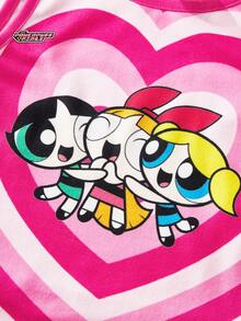 THE POWERPUFF GIRLS X SHEIN Maija Kids 女童圆领修身不对称下摆吊带背心，春夏款 - 粉色 - 查看 6