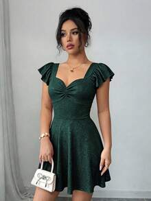 GlowEve Đầm ngắn gợi cảm, thanh lịch dành cho nữ, lấp lánh - Màu xanh lá cây đậm - Xem 6