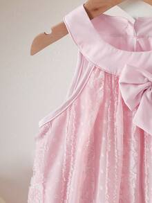 SHEIN Vintaside Kids 女童优雅公主吊带提花刺绣双层荷叶边宽松公主裙，适合度假、旅行、派对、送礼、春秋季穿着 - 粉色 - 查看 8