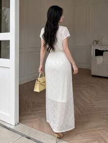 Celisse Petite 女士提花蕾丝扭结鱼尾连衣裙，优雅 - 杏色 - 查看 2