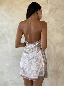 Aloruh 女士优雅提花印花金属链领迷你连衣裙 - 彩色 - 查看 2