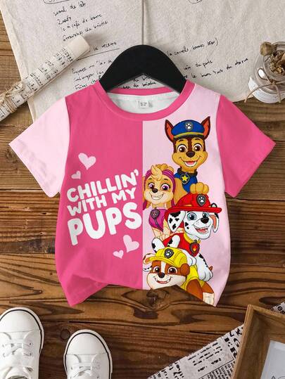 SHEIN | PAW Patrol 可爱时尚圆领短袖T恤，适合年轻女孩