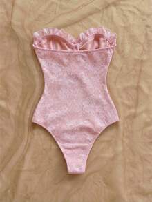 Soleia Ruffled Strapless Bodysuit For Women, Suitable For Vacation, Holiday, Party, Afternoon Tea, Music Festival, Beach, Summer Outfit, Boho, Crochet, Linen - Baby Pink - View 2