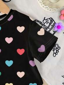 6pcs/Set Baby Girls' Casual Cute Floral,Leopard Bow & Letter Print Short Sleeve T-Shirt & Matching Shorts,Summer Multicolor Vacation Outfits - Multicolor - View 4