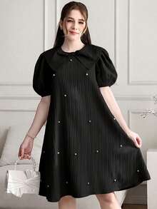 SHEIN Vestido con diseño de volantes y moño para niña adolescente - Negro - Ver 4