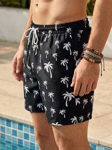 Manfinity KASUA Men's Summer Vacation Coconut Tree Print Drawstring Waist Beach Shorts - Multicolor - View 4
