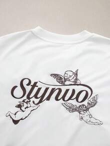 STYNVO Áo thun nam dáng rộng, thời trang thường ngày, thêu chữ Angel, thích hợp mặc đi làm hàng ngày vào mùa hè. - trắng - Xem 5