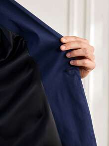 Officeau Men's Spring And Autumn Casual Suit Set, Includes Jacket And Pants - Navy Blue - View 4