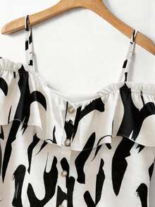GlowEve CURVE Elegant Ruffled Off-Shoulder Blouse For Plus Size Women - Black and White - View 4