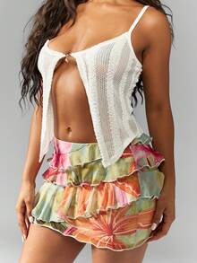 MISSGUIDED Váy ngắn xếp tầng họa tiết hoa nhiệt đới, chất liệu lưới, thích hợp cho kỳ nghỉ hè, tiệc tùng, lễ hội, phong cách Hawaii, vũ hội mùa xuân. - Nhiều màu - Xem 4