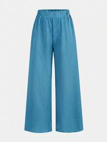 SHEIN 2pcs/Set Teen Girls Loose Halter Neck Tank Top + Long Pants Suit,Summer,Vacation,Holiday Fashionable Casual Versatile Outfit For Party,Sister Photo - Blue - View 9