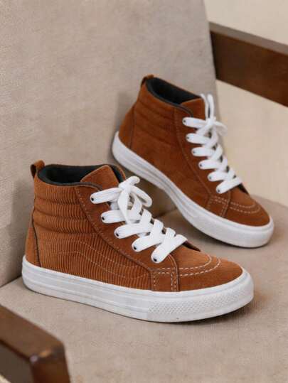 tenis zapatilla para niño niña cómodos confort suela dura zapatos clásicos de lona con cordones 12 mx al 17 mx alto  diseñados para durar el uso diario colores básicos color camel piel durazno