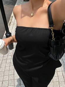 Dazy Plus 大尺碼女款純色休閒度假百搭黑色背心，春夏抹胸上衣 - 黑色 - 查看 6