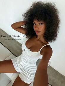 Livesso Women's Sweet Jacquard Knit Camisole And Shorts Pajama Set, Summer - White - View 6