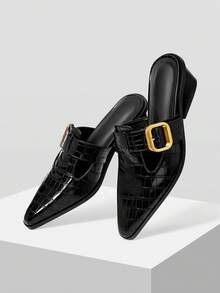 Mnmlis Modische High Heels speziell für Frauen, eleganter spitzer Zehenstil, bequemer und einfacher dicker Absatz, geeignet für alle Jahreszeiten, hoher und Slip-On-Design, passend für verschiedene Modekombinationen - Schwarz - Übersicht 2