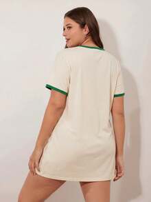 SHEIN BASICS 大码夏季休闲撞色滚边迷你连衣裙 - 綠色 - 查看 3