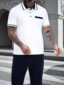 Manfinity CasualCool 男士舒适面料Polo衫和松紧腰裤套装，畅销Polo套装，适合男士休闲度假、简约办公、简约商务、日常约会、居家休闲、时尚派对、餐饮聚会等场合，自用或送礼皆宜。 - 彩色 - 查看 5