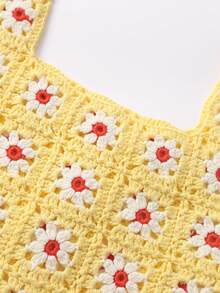 Women's Casual And Cute Y2K Hand-Crocheted Totem Pattern Yellow Camisole Vest Top, Suitable For Summer Outings, Music Festivals, Country Concerts, Beach Holidays And Daily Street Wear. - Yellow - View 4