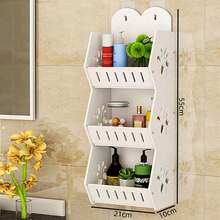 1 X Estantería de baño de 3 niveles montada en la pared, de color blanco, hecha de material de PVC, estantería de almacenamiento multifuncional para baño montada en la pared, resistente a la humedad, de gran capacidad, organizador de baño, estantería de almacenamiento de varios niveles sin perforación. - Blanco - Ver 5