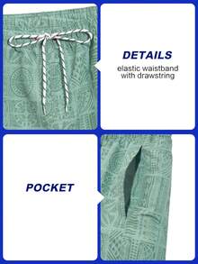 CoralVoy Plus Size Men's Drawstring Waist Pockets Casual Beach Shorts, Holiday - Green - View 3