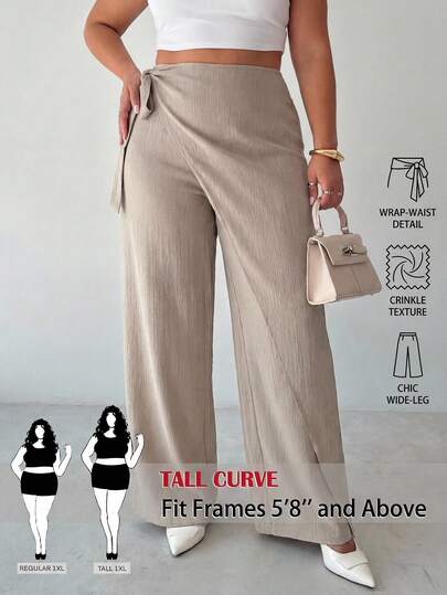 SHEIN Tall CURVE CURVE New Plus Size Women's Tall Girls Solid Color Wrap Tie Casual Pants,High-Waisted Makes You Look Slimmer And Your Legs Longer, Tall Women Pants,Suitable For Tall Women.High-Waisted Makes You Look Slimmer And Your Legs Longer, Suitable For Tall Women.Old Money Style,Suitable For All Seasons And Occasion,Suitable For Tall Girls& Women, Summer Wide-Leg Pants Pants Summer Summer Wide-Leg Pants Pants Summer Outfits Summer Holiday Outfits Long Summer Pants For Women Spring Outfit ,Wide-Leg Pants,Office Pants,Elegant Pants,Casual Pants, High-Waisted Slimming Wide-Leg Pants For Summer,Elegant Women's Ceremony Pants ,Elegant Pants For Party,Elegant Pants For Ladies,Elegant Long Pants, Vacation Outfits Women,Holiday Outfits For Women,Summer Holiday Outfits,Summer Vacation Outfits,Casual Pants For Women ,Sexy Pants For Women Carnival Women Look 2026 Carnival Costume Women