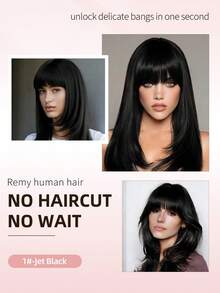 Tóc mái kẹp 100% tóc thật, màu đen tuyền, kiểu tóc mái giả có phần thái dương, dành cho nữ, thích hợp sử dụng hàng ngày. - S1 - Xem 6