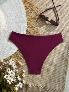Swim Basics 女士纯色时尚比基尼泳裤，适合海滩度假 - 中紫紅色 - 查看 2