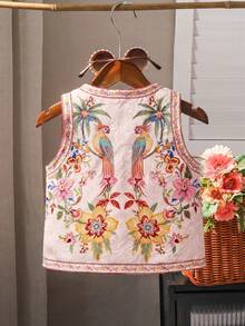 SHEIN X Scheana 少女度假風櫻桃粉夏季花卉刺繡提花上衣，波希米亞風V領寬鬆休閒上衣，適合姐妹搭配家庭度假 - 彩色 - 查看 5