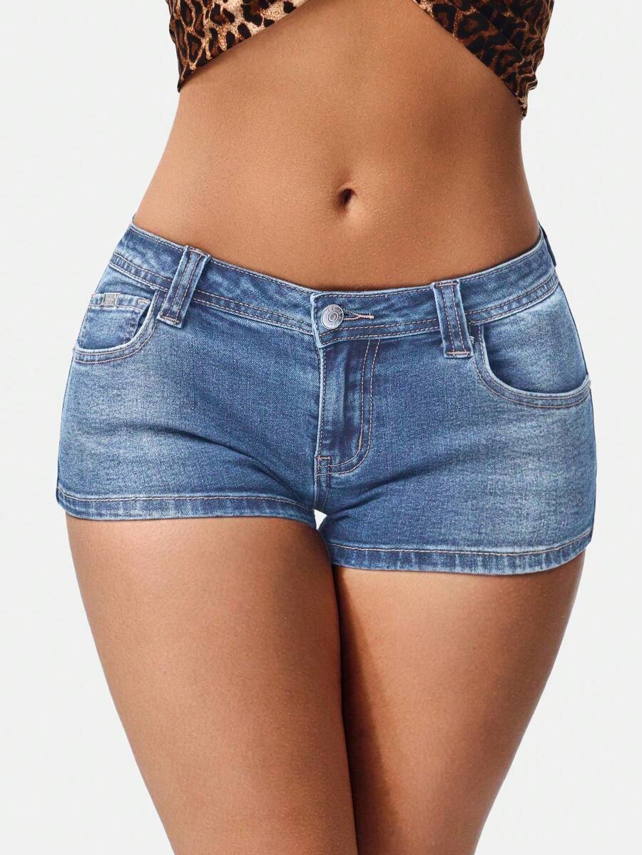 Jeanoix Women's Casual Fashionable Street Style Daily Beach Commute Low Waist Mini Denim Shorts, Summer Blue - Light Wash - View 1