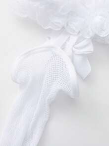Romantic Overload! Crystal Vow White Lace Thigh-High Fishnet Stockings, Lace Bow + Fishnet Texture, Suitable For Wedding/Honeymoon Highlight Outfit - White - View 5