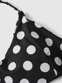 ROMWE Avant Maiô Bikini Feminino, Estilo Boêmio Fofo Preto e Branco com Estampa de Bolinhas, com Sutiã Embutido, Adequado para Férias, Praia, Piscina e Roupas Esportivas, Primavera/Verão 2026 - Preto - Visão 5