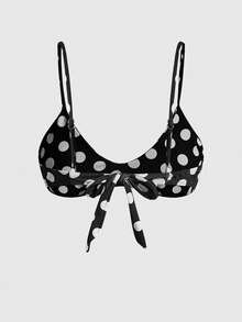 ROMWE Avant Maiô Bikini Feminino, Estilo Boêmio Fofo Preto e Branco com Estampa de Bolinhas, com Sutiã Embutido, Adequado para Férias, Praia, Piscina e Roupas Esportivas, Primavera/Verão 2026 - Preto - Visão 8