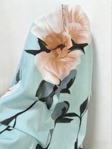 EMERY ROSE Falda larga con abertura de cintura alta con estampado floral en verde menta - Verde - Ver 5