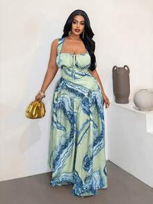 Maweii Plus Size Sleeveless Casual Vacation Fashionable Printed Sexy Dress - Multicolor - View 5
