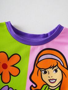 SCOOBY-DOO X SHEIN Áo thun ngắn tay cổ tròn cho bé gái kiểu dáng thường ngày - Nhiều màu - Xem 3