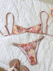 Elavelle 2件套女士随机印花吊带性感比基尼套装，夏季 - 彩色 - 查看 3