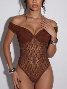 Normani Body de encaje elegante en tonos marrones de verano, atuendos para mujer para club nocturno, concierto, Y2K, vintage de los 90, rave, festival, streetwear, fiesta, playa y boda - Café integral - Ver 6
