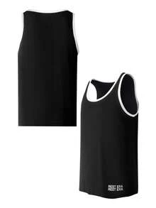 Camiseta básica casual ajustada para hombres con estampado de letras negras sin mangas, adecuada para todas las estaciones - Negro - Ver 3
