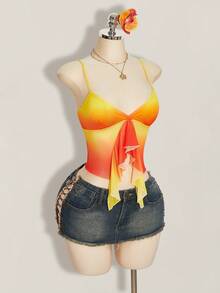 SHEIN ICON 女士休闲百搭荷叶边吊带背心，适合约会和外出穿着 - 彩色 - 查看 7