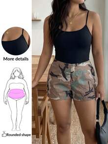 Enliva Top corto casual y sexy de camisola negro, ajuste delgado y talla grande para mujeres, para verano, para silueta de manzana y redondeada - Negro - Ver 1