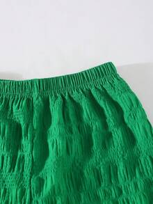 SHEIN Vintaside Kids 女童休闲简约时尚日常圆领无袖短款纯色纹理面料定制绿色女童夏季背心，松紧腰宽松长款纯色休闲裤，女童返校装，女童夏季户外旅行度假服装 - 綠色 - 查看 6
