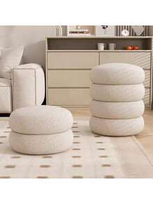 Modern Donut Ottoman Round Stool, Fleece Upholstered Vanity Stool, Soft Padded Footstool For Living Room & Bedroom - Multicolor - View 4