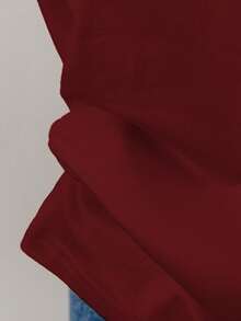 SHEIN Embroidered Contrast Color Collar Slim Fit T-Shirt, Gift For Friends - Burgundy - View 3
