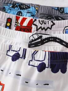 4 ensembles livraison aléatoire 2 ensembles, pyjamas ajustés fins pour garçons d'été, imprimé de voitures et d'avions de dessin animé, tissu doux et confortable extensible, haut à manches courtes et shorts 4 pièces - Multicolore - Voir 5