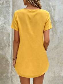 EMERY ROSE Women's Vacation Casual Solid Color Wrap Top And Shorts 2 Pieces Set - Yellow - View 2