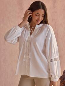 Women Boho Embroidery Detailed Blouses - White - View 7