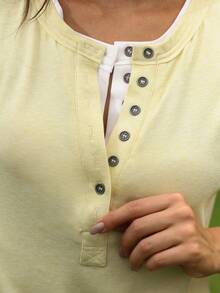 WanderVale 女士夏季休闲撞色拼接无袖上衣 - 黃色 - 查看 5