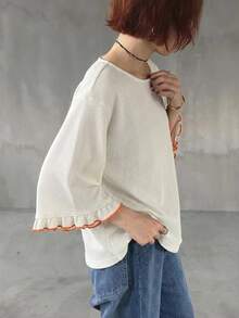 FRIFUL Women's Casual Striped Loose T-Shirt, Versatile For Spring And Summer - Apricot - View 4